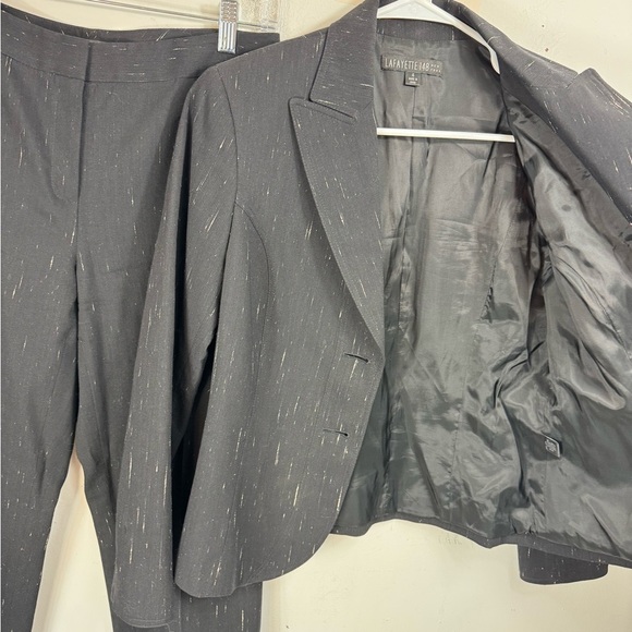 Lafayette 148 Size 4 Wool Silk Pant Suit Black White Career Jacket 2 Piece - Picture 9 of 12
